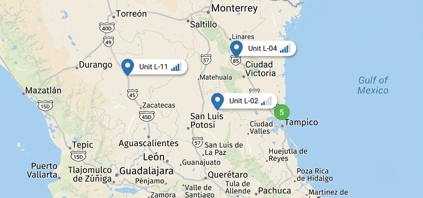 Sistema de rastreo satelital GPS de Lausant Transportes sobre el mapa de operación
